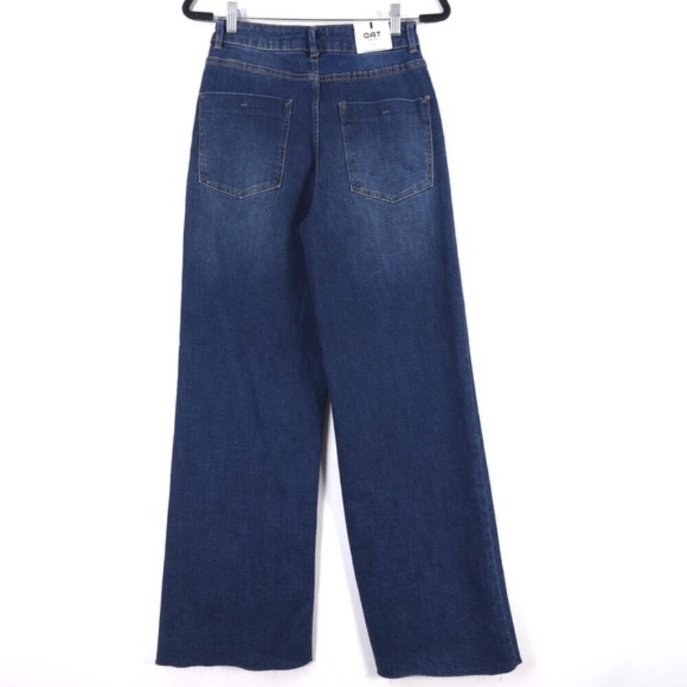 NWT OAT‎ NEW YORK High Rise Wide Leg Rhinestone Pocket Detail Raw Hem Jeans - Picture 2 of 15